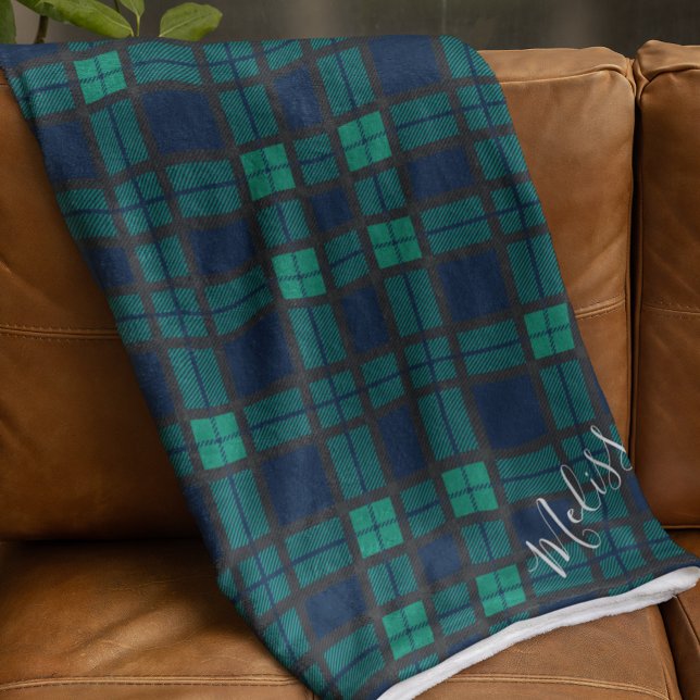 Cobertor De Velo Xadrez Personalizada Clan Black Watch Tartan (Rustic Plaid Blackwatch Tartan Monogram Fleece Blanket)