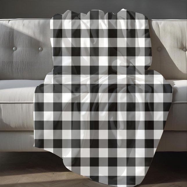 Cobertor De Velo Xadrez Preto E Branco Clássico Padrão Gingham (Classic Black And White Plaid Gingham Pattern Fleece Blanket)