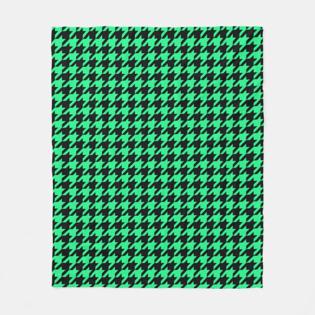 Cobertor De Velo Xadrez Preto Verde Houndstooth  (Frente)