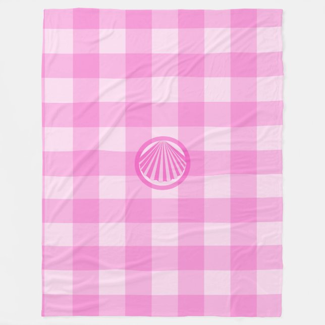 Cobertor De Velo Xadrez Rosa com Concha do Mar- (Frente)