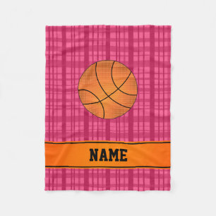 Cobertor De Velo Xadrez rosa de basquete de nome personalizado