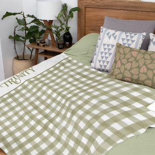 Cobertor De Velo Xadrez Sage Green Gingham Personalizada
