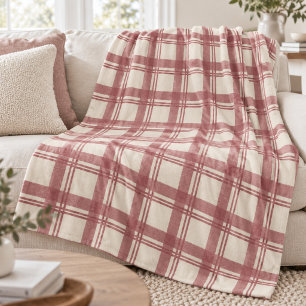 Cobertor De Velo Xadrez Tartan Creme Vermelho Empoeirado