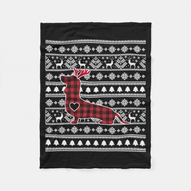 Cobertor De Velo Xadrez Vermelha Buffalo Dachshund Dog Natal (Frente)