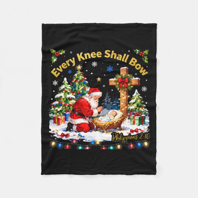 Cobertor De Velo Xmas Every Knee Shall Bow Santa Christmas Nativity (Frente)