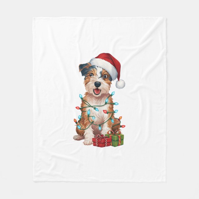 Cobertor De Velo Xmas Lighting Santa Hat australiano Terrier Dog Ch (Frente)