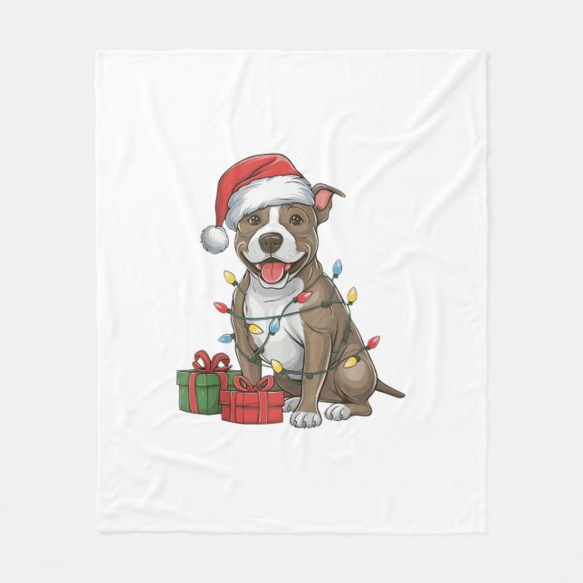 Cobertor De Velo Xmas Lighting Santa Hat Pitbull Cristo de Cachorro (Frente)