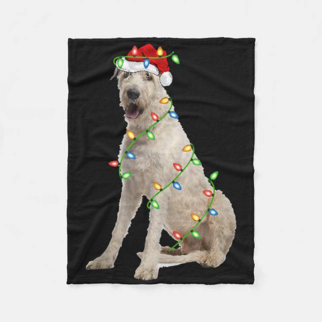 Cobertor De Velo Xmas Lights Santa Hat Irish Wolfhound Dog Christma (Frente)