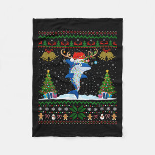 Cobertor De Velo Xmas Suéter feio Reindeer Santa Hat Lights Shark