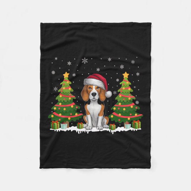 Cobertor De Velo Xmas Tree Lights Beagle Dog Santa Hat Sw de Natal (Frente)