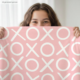 Cobertor De Velo XOXO Abraços e Beijos Moderno em Rosa Pastel