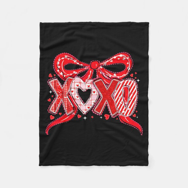 Cobertor De Velo Xoxo Funny Valentines Day Love Coquette Bow Checke (Frente)