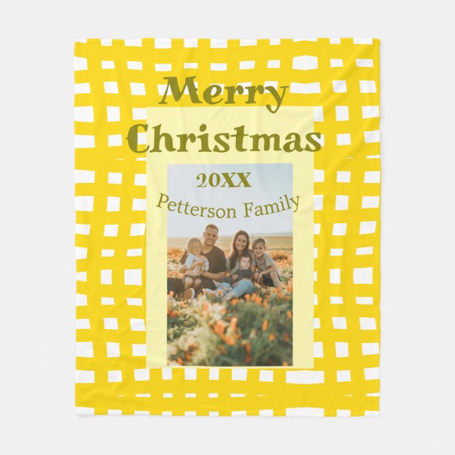 Cobertor De Velo Yellow white plaid retro Christmas holiday family  (Frente)