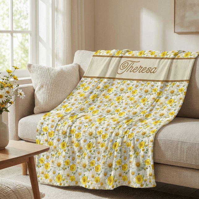 Cobertor De Velo Yellow Wildflowers Pattern Monogram Name (Criador carregado)