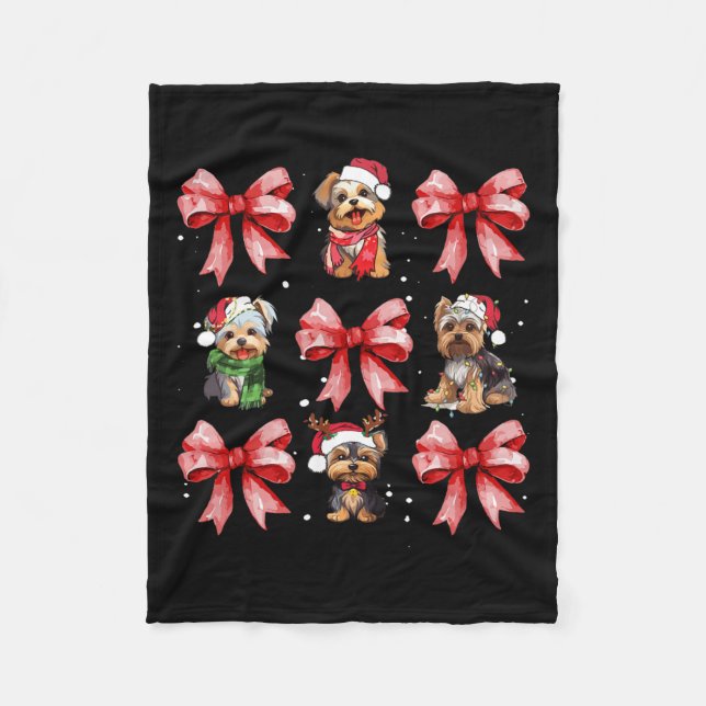 Cobertor De Velo Yorkie Dogs Arco Coquette Coquette Animal de Natal (Frente)