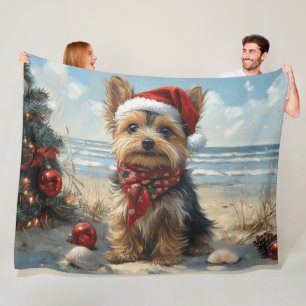 Cobertor De Velo Yorkshire Terrier Dog Christmas Vintage Beach