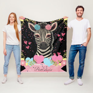 Cobertor De Velo Zebra Floral Heart Impressão Blanket