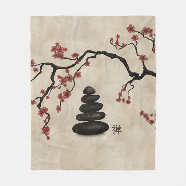 Cobertor De Velo Zen Stones Sakura Tree (Frente)