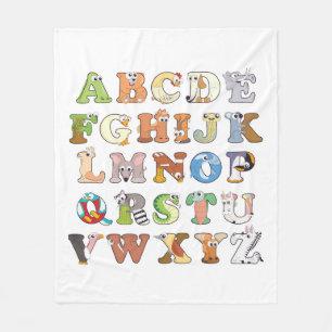 Cobertor De Velo Zoo Animal Alphabet Letters ABCs Learning