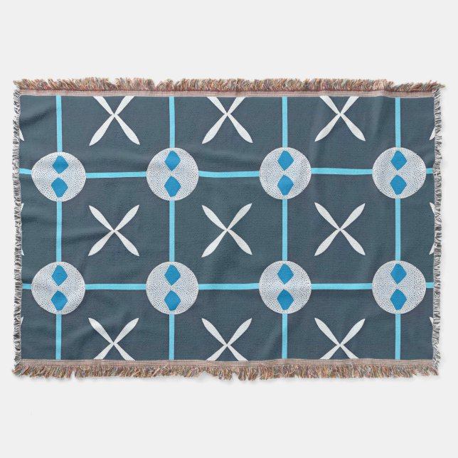 Cobertor Decoração Moderna Geométrica Abstrata Azul Branco (Frente)