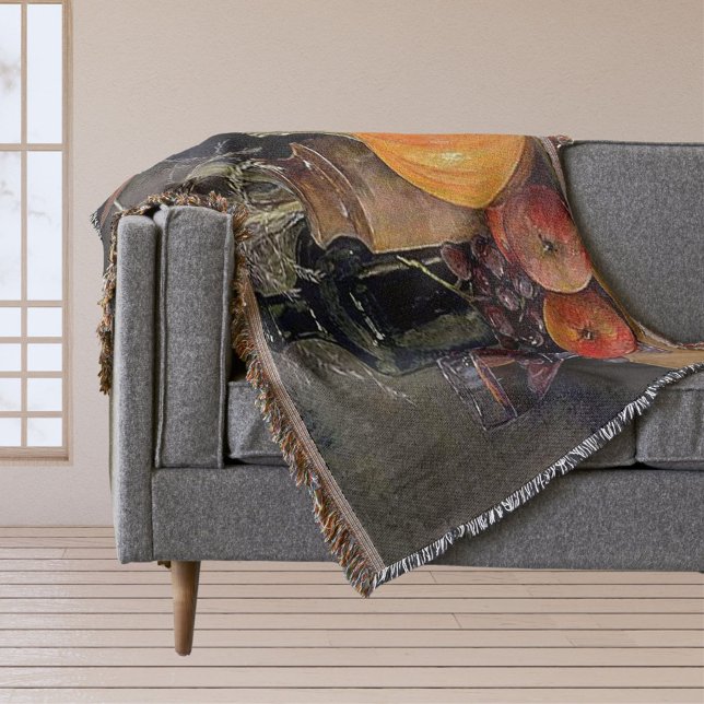 Cobertor Decorações do outono sobre Mesa, Abóbora, Fruta, B (Autumn Decorations on Table, Pumpkin, Fruit, Drink Throw Blanket)