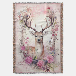 Cobertor Deer Antlers Pink Flowers Woodsy Natal