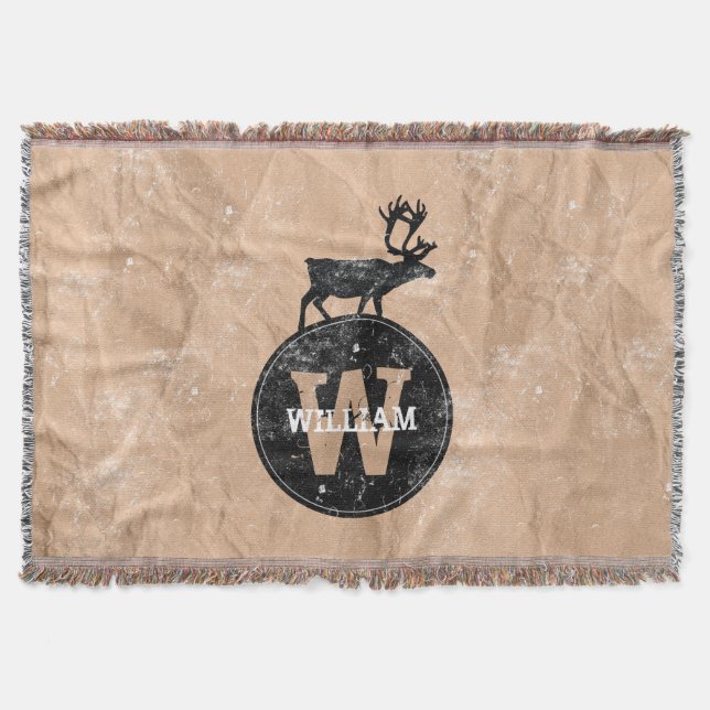 Cobertor Deer Monogramas - Papel castanho-marrom, russo, af (Frente)