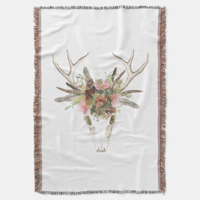 Cobertor Deer Skull e Flores (Frente Vertical)