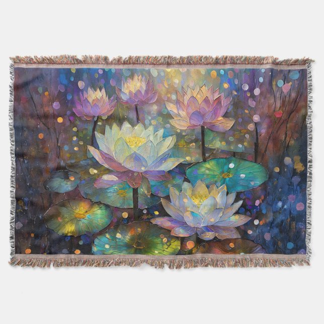 Cobertor Delicate Lotus Flowers Blossoming in the Snow (Frente)