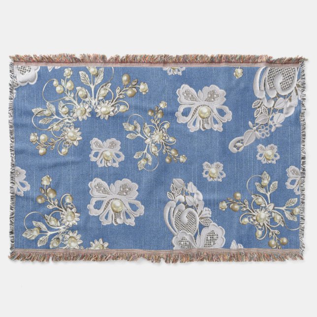 Cobertor Denim Texturizado Lace e Pérolas (Frente)