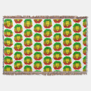 Cobertor Desenho da cabeça de leão Rasta vermelho amarelo v