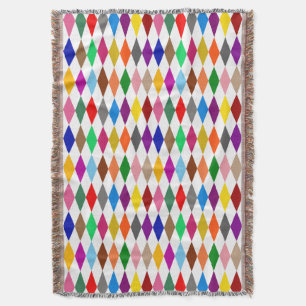 Cobertor Desenho de Diamantes Harlequim Colorido Branco