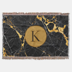 Cobertor Desenho de Mármore Nero Portoro Luxo Preto Dourado