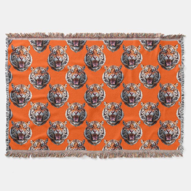 Cobertor Desenho de padrão de cabeça de tigre laranja (Frente)