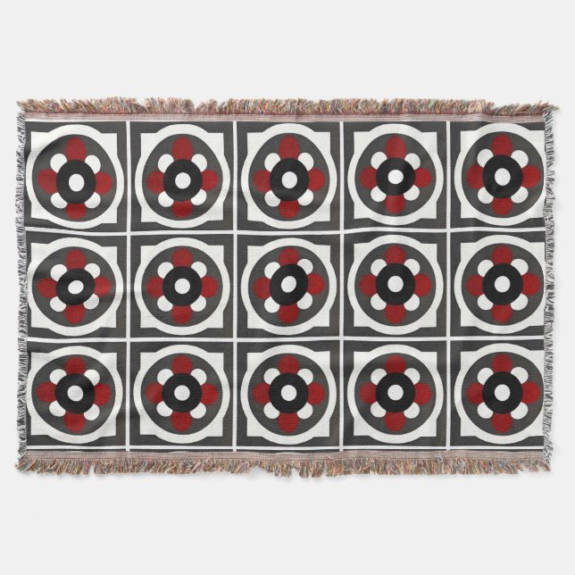 Cobertor Desenho Geométrico Abstrato com Vermelho, Preto e  (Frente)