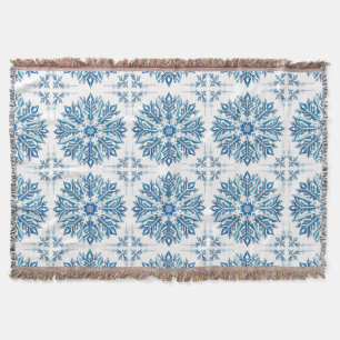 Cobertor Desenho Intrincado de Floco de Neve Azul