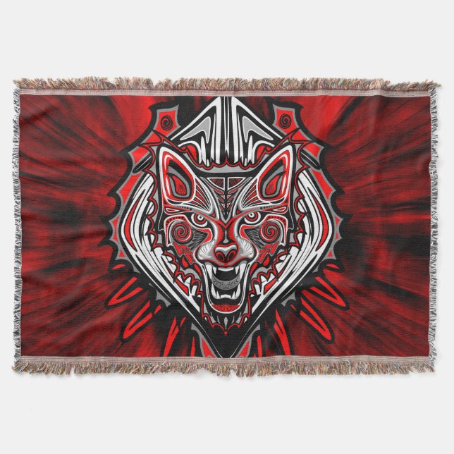 Cobertor Desenho Totêmico Tribal Haida de Lobo (Frente)