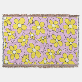 Cobertor Design de Flor Amarelo e Rosa Desenhado à Mão