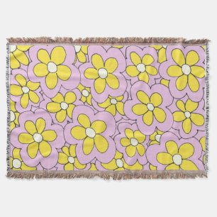 Cobertor Design de Flor Amarelo e Rosa Desenhado à Mão