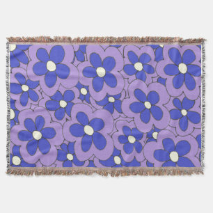 Cobertor Design de Flor Azul e Púrpura Desenhado à Mão