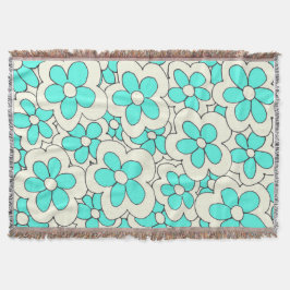 Cobertor Design de Flor de Creme e Azul Desenhado à Mão