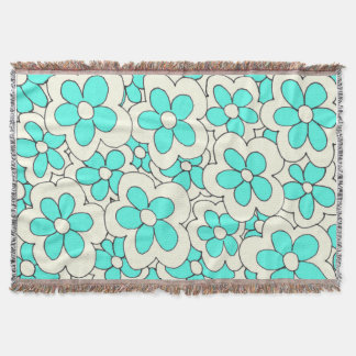 Cobertor Design de Flor de Creme e Azul Desenhado à Mão