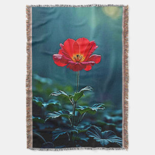 Cobertor Design de Foco de Flor Vermelha Única