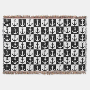 Cobertor Design de padrão de âncora xadrez preto e branco