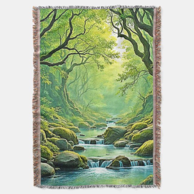 Cobertor Design de Stream Florestal Encantado (Frente Vertical)