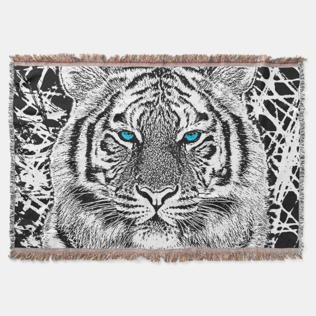 Cobertor Design de Tigre Azul Preto E Branco (Frente)