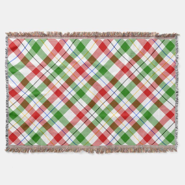 Cobertor Design de Xadrez de Flanela Vermelho Verde Branco  (Frente)