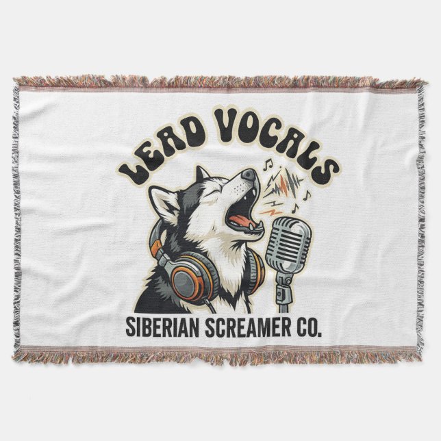 Cobertor Design Engraçado de Cachorro Vocal Líder Husky  (Frente)