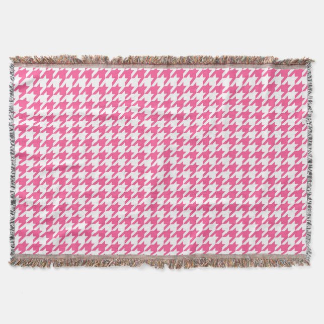 Cobertor Design Xadrez Houndstooth Rosa Branco  (Frente)
