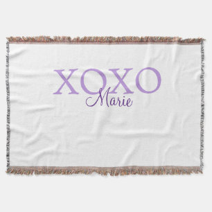 Cobertor Dia de os namorados Xoxo adicione nome pastel roxo